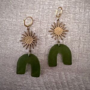 Green and Gold Sunburst Earrings